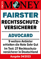 Siegel Advocard, Fairster Rechtschutzversicherer, Focus Money, Ausgabe 34/2023